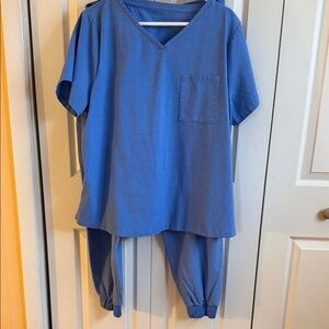 Blue V-Neck Top and Jogger Scrub Set